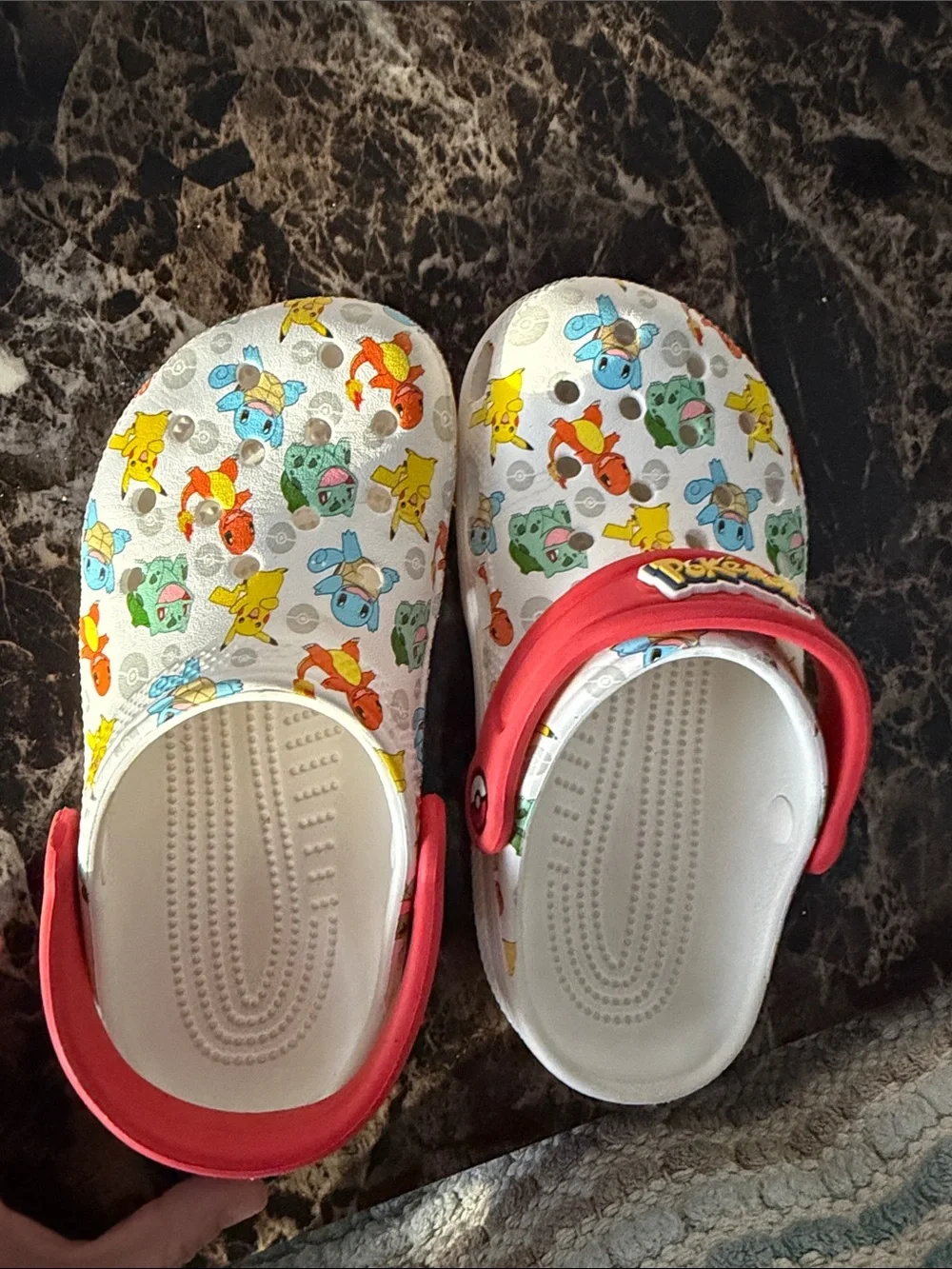 CROCS White Kids Clogs with Multicolor Pokémon Print and Red Strap